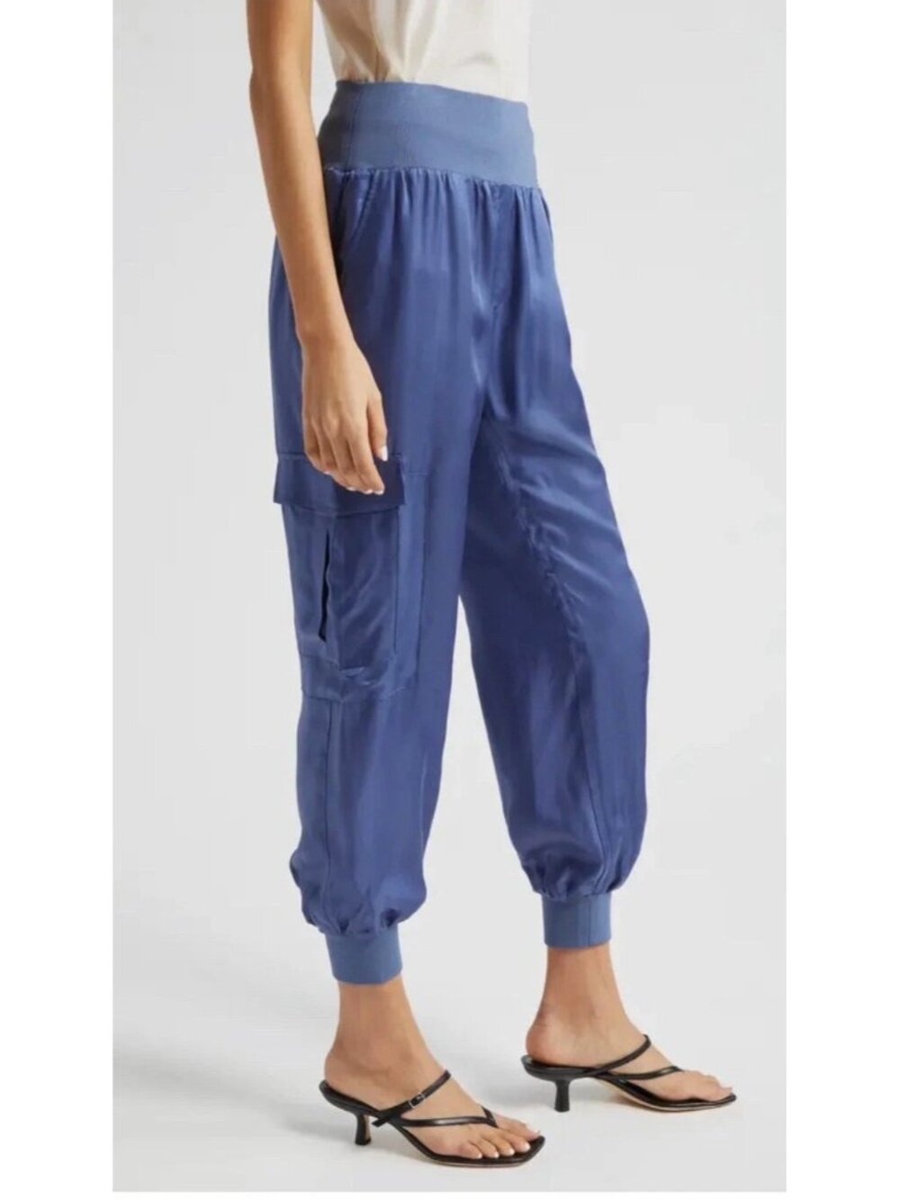 NWT Cinq a Sept Tous Les Jour Giles Joggers in Indigo Blue Satin Pull-on Pant XS